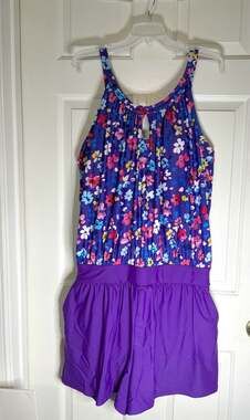 BloomChic Floral Keyhole Halter Romper Swimsuit with Pockets